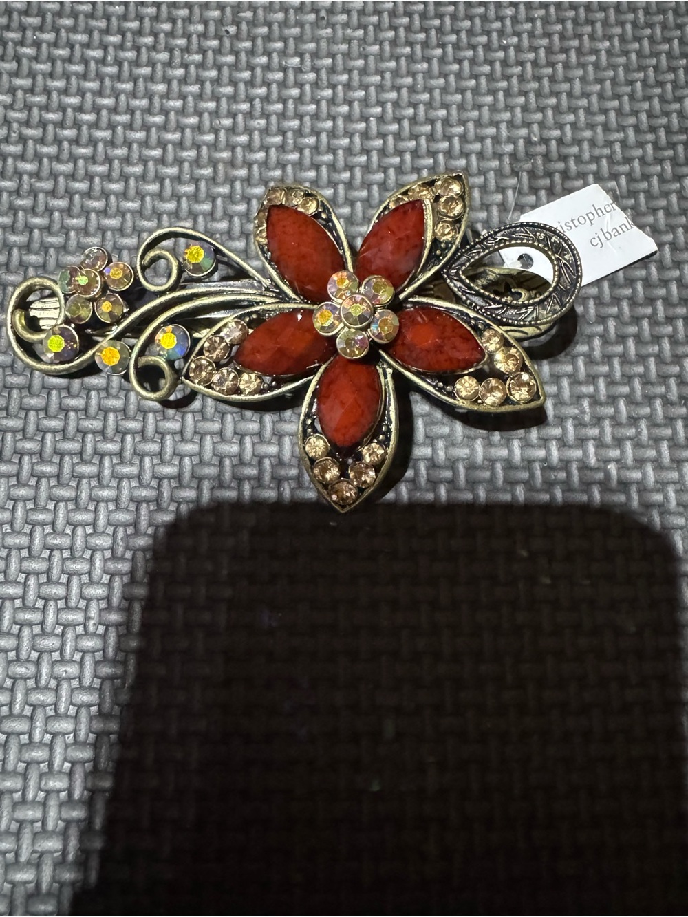 CJ Banks Red Floral Crystal Hair Barrette with Gold Accents